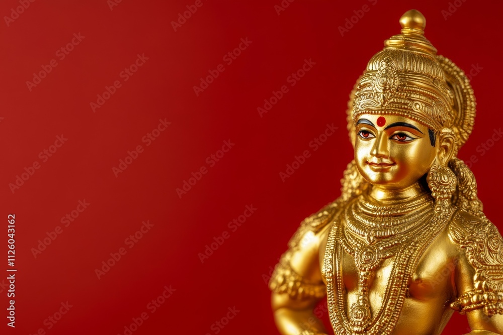 Golden hindu deity statue on red background Golden hindu deity statue on red background