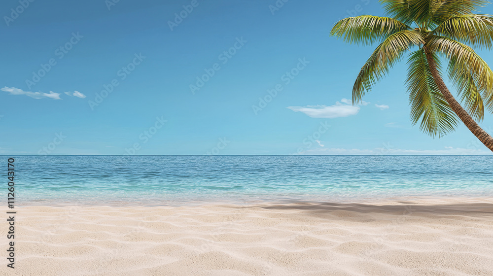 serene tropical beach with soft sand, clear blue water, and palm tree swaying gently in breeze creates perfect paradise for relaxation and escape serene tropical beach with soft sand, clear blue water, and palm tree swaying gently in breeze creates perfect paradise for relaxation and escape