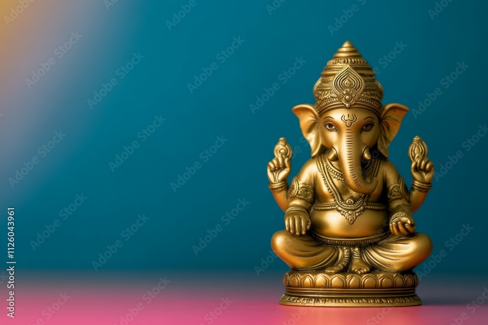 Golden ganesha statue on vibrant background reflecting serenity and spirituality Golden ganesha statue on vibrant background reflecting serenity and spirituality