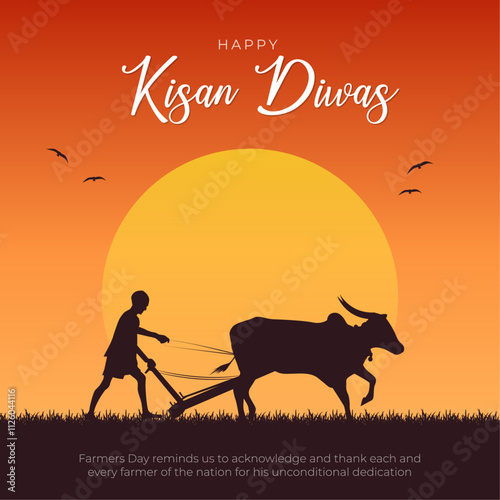 Happy National Farmers Day Post and Greeting Card. Farmers Day in India Poster, Kisan Diwas Vector Illustration