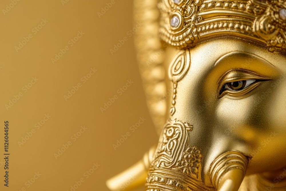 Obraz premium Golden ganesha statue close-up: detailed hindu elephant deity art