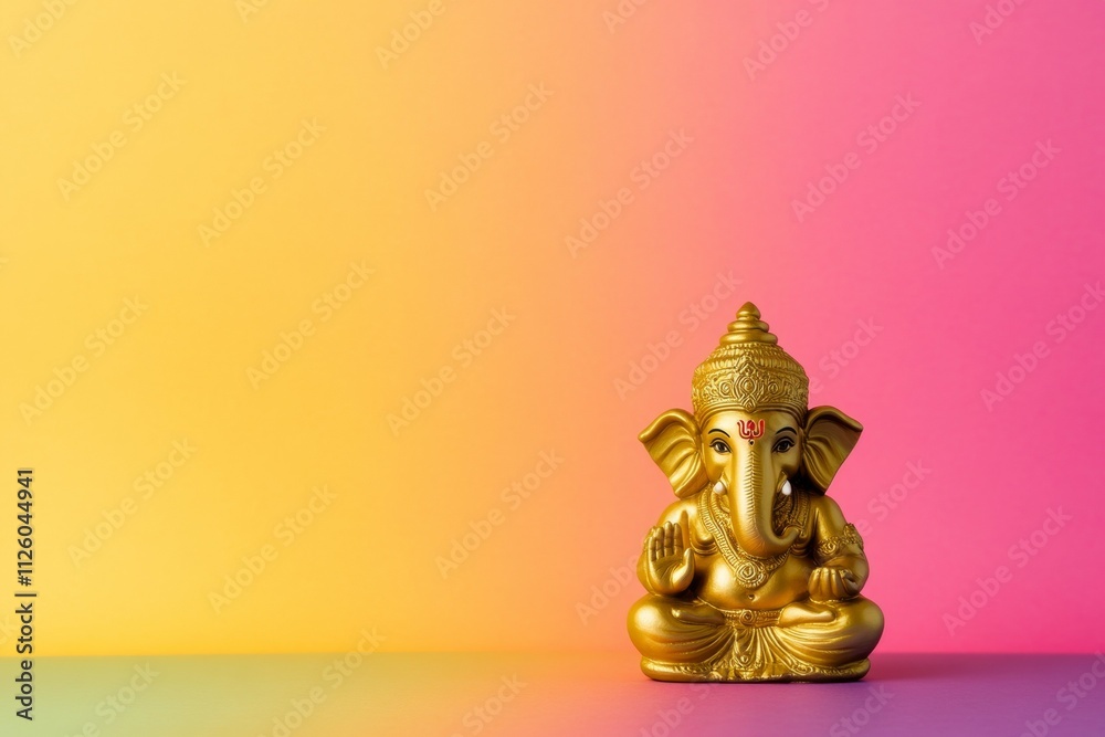 Golden ganesha statue on vibrant gradient background Golden ganesha statue on vibrant gradient background