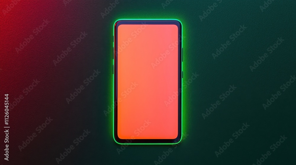 Spam call phone and protection concept. Blank smartphone screen with vibrant neon lighting effects.