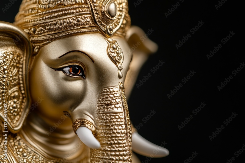 Obraz premium Golden elephant god sculpture with intricate details and reflective finish