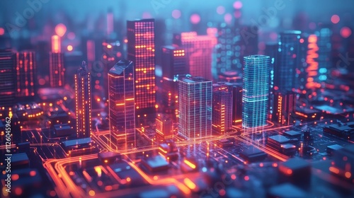 Wallpaper Mural Futuristic City Skyline with Glowing Buildings and Lights Torontodigital.ca