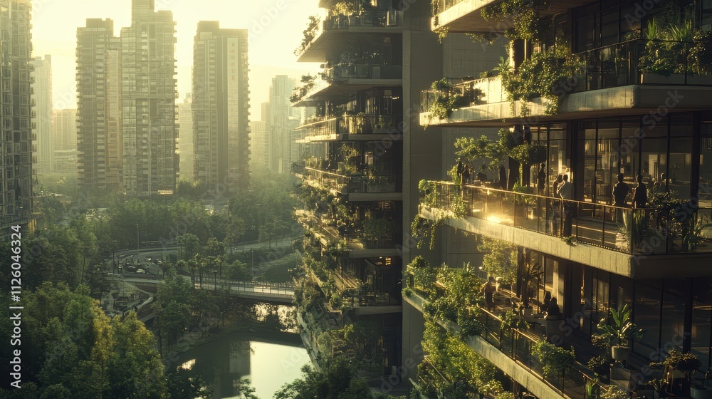 Obraz premium Lush Urban Jungle: Sustainable Living in a Modern Metropolis