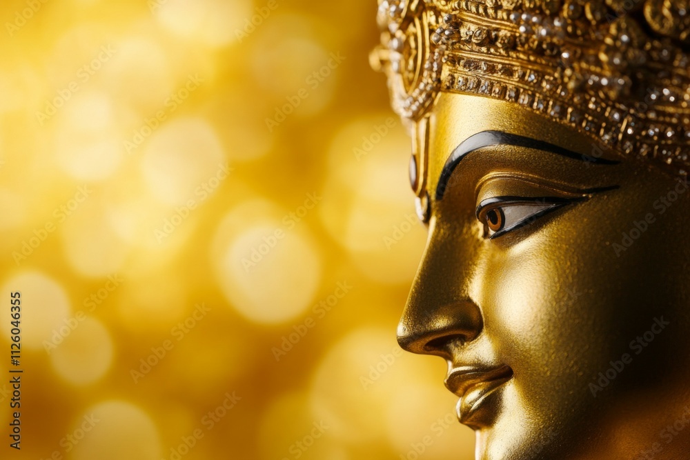 Golden goddess statue against glowing bokeh background Golden goddess statue against glowing bokeh background