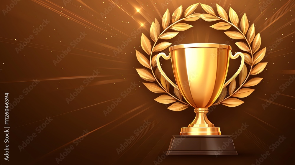 A shiny golden trophy surrounded by a laurel wreath, symbolizing victory and achievement against a radiant background. A shiny golden trophy surrounded by a laurel wreath, symbolizing victory and achievement against a radiant background.