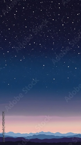 Obraz na płótnie Starry vintage sky illustration landscape with mountains below, phone wallpaper combination of purple, blue and violet in a beautiful night w salonie
