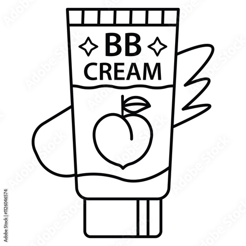 Hand Drawn Cute Cosmetics Coloring Book Vector Illustration. Bold and Easy BB Cream Coloring Page for Adults and Kids. Coloring Sheet for Stress Relief and Relaxation