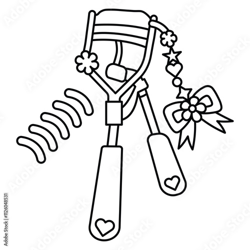 Hand Drawn Cute Cosmetics Coloring Book Vector Illustration. Bold and Easy Eyelash Curler Coloring Page for Adults and Kids. Coloring Sheet for Stress Relief and Relaxation
