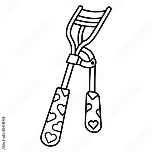 Hand Drawn Cute Cosmetics Coloring Book Vector Illustration. Bold and Easy Eyelash Curler Coloring Page for Adults and Kids. Coloring Sheet for Stress Relief and Relaxation