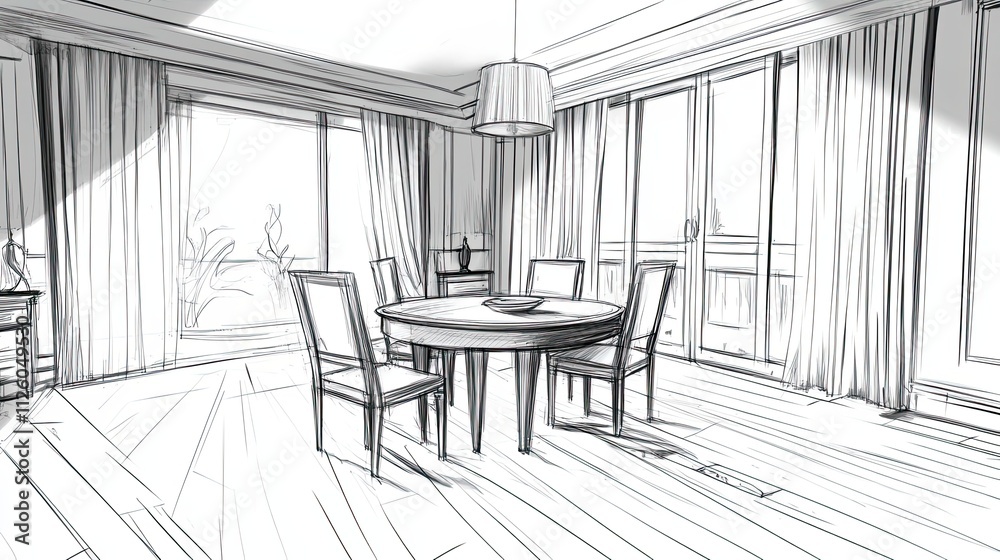 Architectural Sketch Showing Dining Room Design Architectural Sketch Showing Dining Room Design