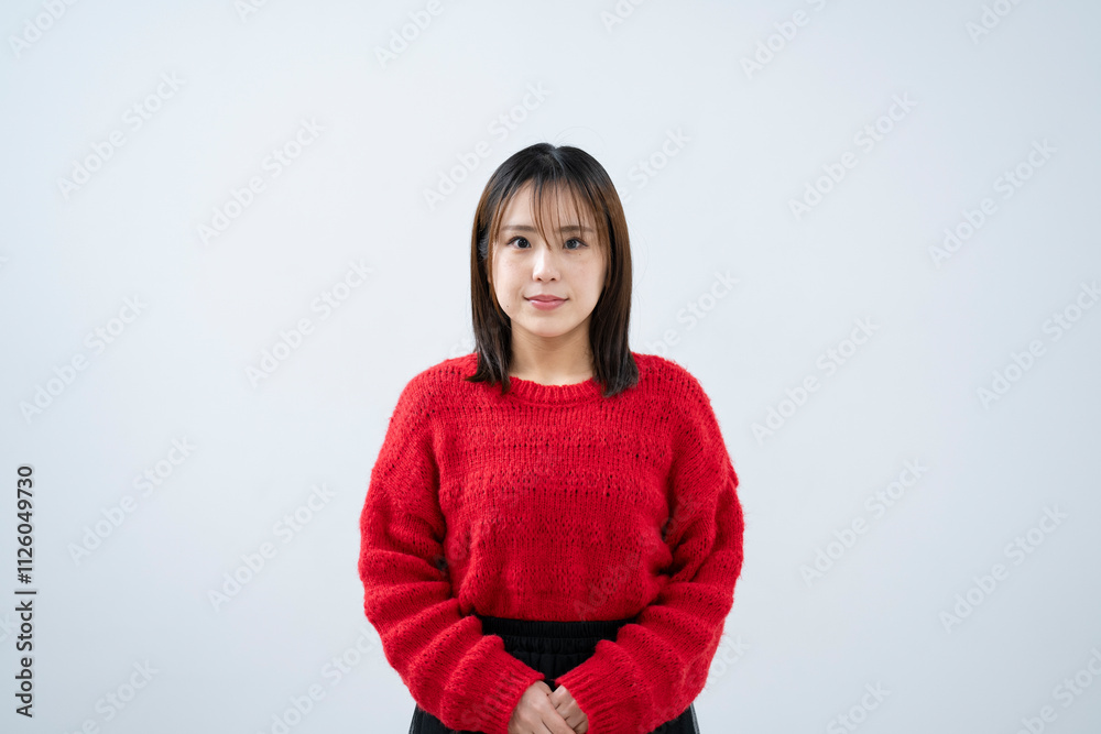 赤いニットの女性 赤いニットの女性