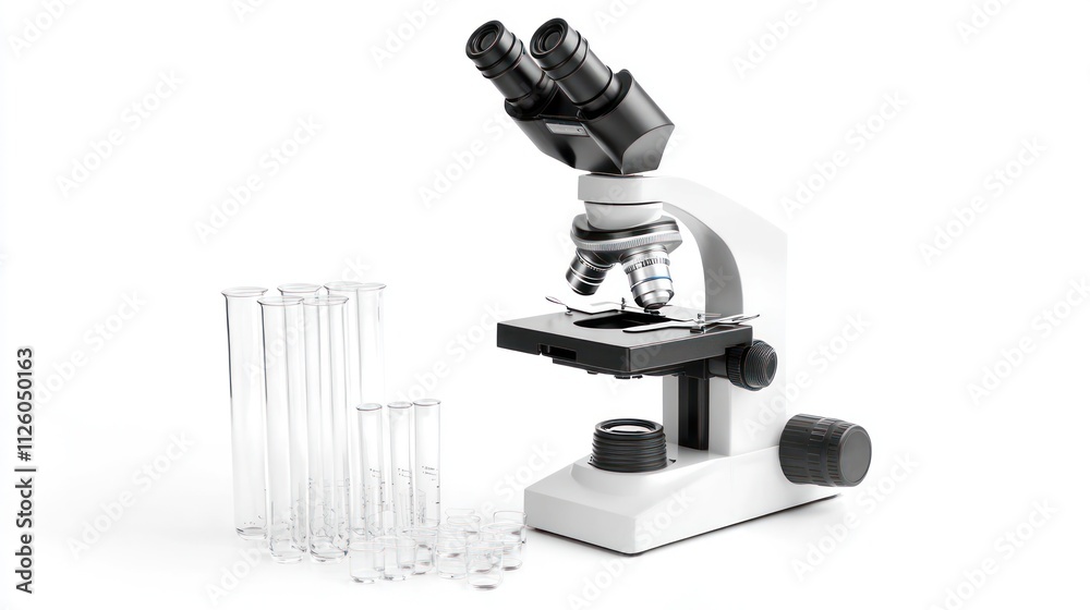 Binocular compound microscope with test tubes. Binocular compound microscope with test tubes.