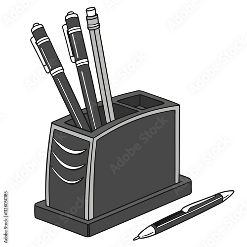 Stylish Pencil Holder silhouette vector Isolated on White Background
