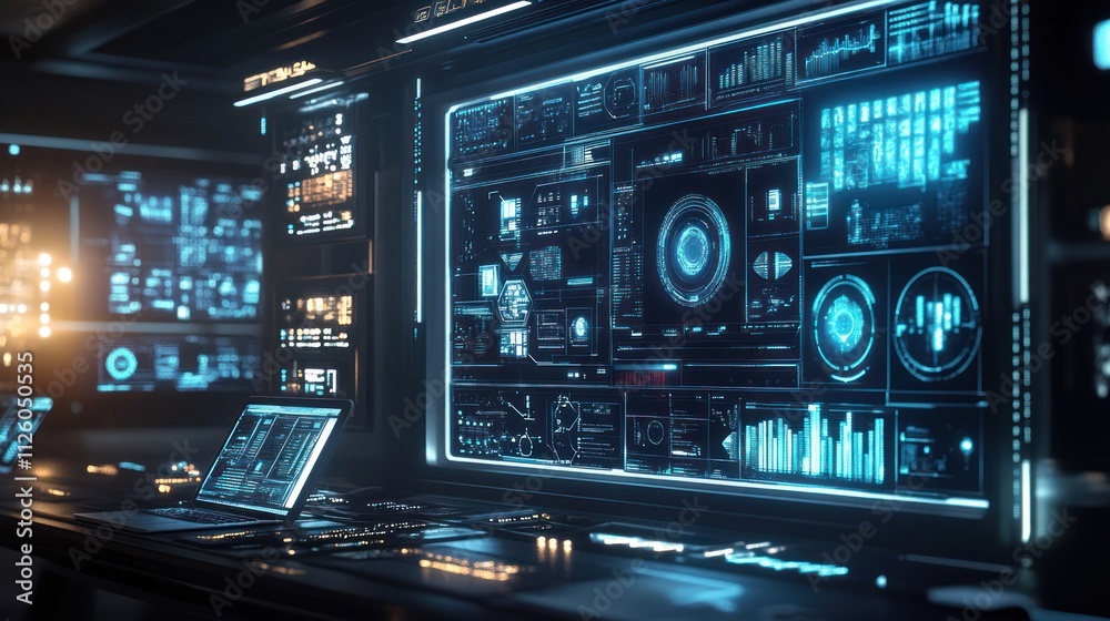 Futuristic Tech Control Room: Advanced Digital Interface Futuristic Tech Control Room: Advanced Digital Interface