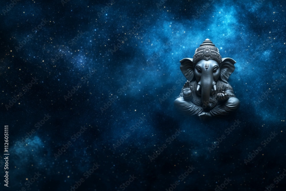 Fototapeta premium Ganesha statue in cosmic space with starry background