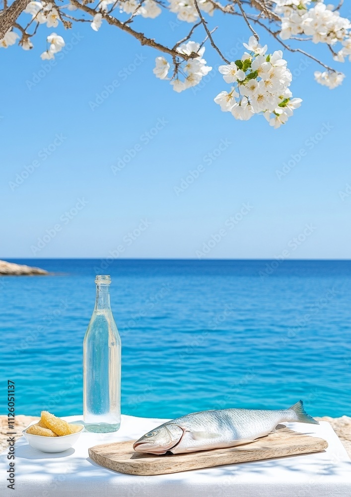 Serene Coastal Dining Fresh Fish and Blossoms by the Sea Serene Coastal Dining Fresh Fish and Blossoms by the Sea