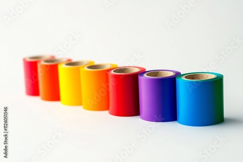 Vibrant Rainbow Colored Cylinders Aligned in Orderly Pattern