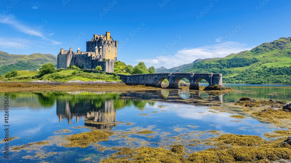 Eilean Donan Castle and Bridge on a Sunny Day Eilean Donan Castle and Bridge on a Sunny Day