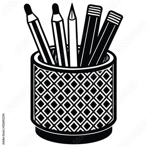 Stylish Pencil Holder silhouette vector Isolated on White Background