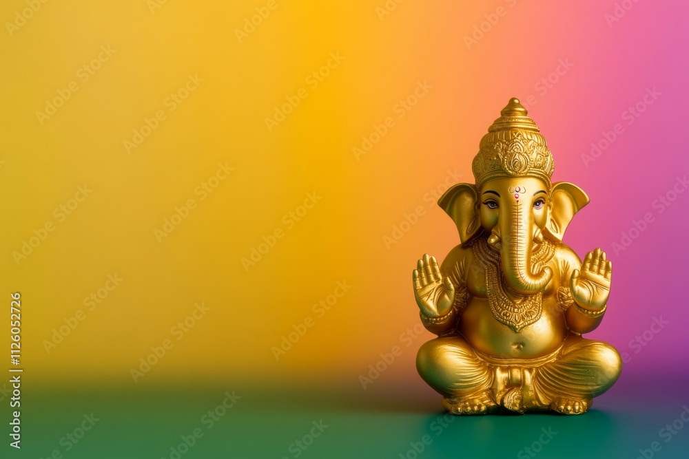 Golden ganesha statue on colorful background Golden ganesha statue on colorful background