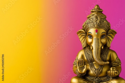 Golden ganesh statue on vibrant gradient background with spiritual symbolism