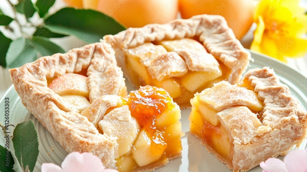 Freshly Baked Apple Pie Slices with Delicate Pastry Crust and Fruit Freshly Baked Apple Pie Slices with Delicate Pastry Crust and Fruit