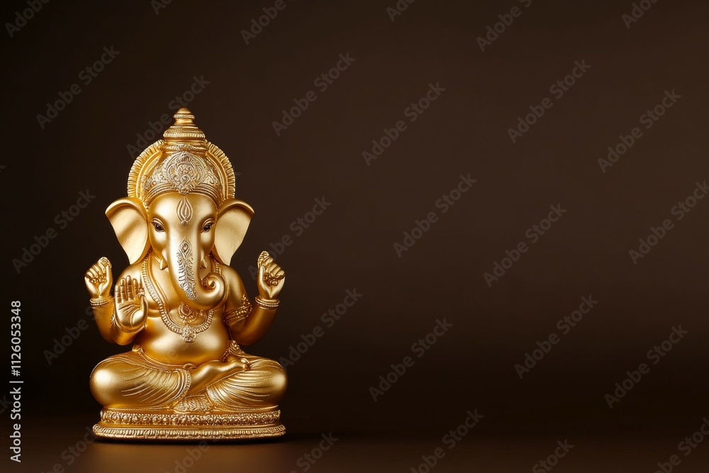 Golden statue of hindu god ganesha on brown background Golden statue of hindu god ganesha on brown background