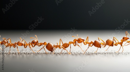 Teamwork of ants creating a bridge conceptual shot indoor environment close-up view nature's collaboration in action photo