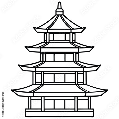 Traditional Japan pagoda line art vector isolated on white background