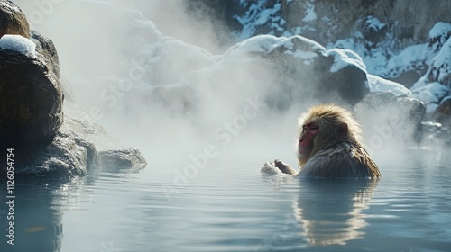 Japanese Snow Monkey in Hot Spring, Nagano-Shi, Japan 