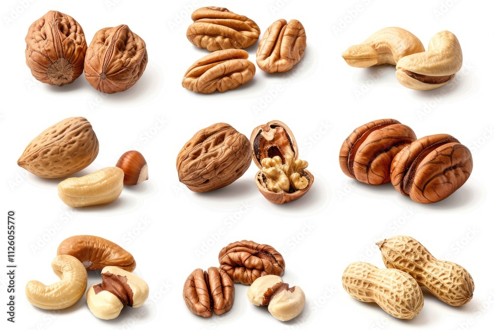 Various nuts isolated on white background with clipping path. Various nuts isolated on white background with clipping path.