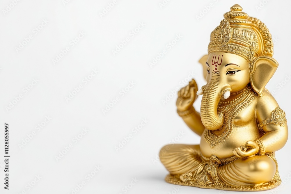 Golden lord ganesha statue with intricate detailing on white background Golden lord ganesha statue with intricate detailing on white background