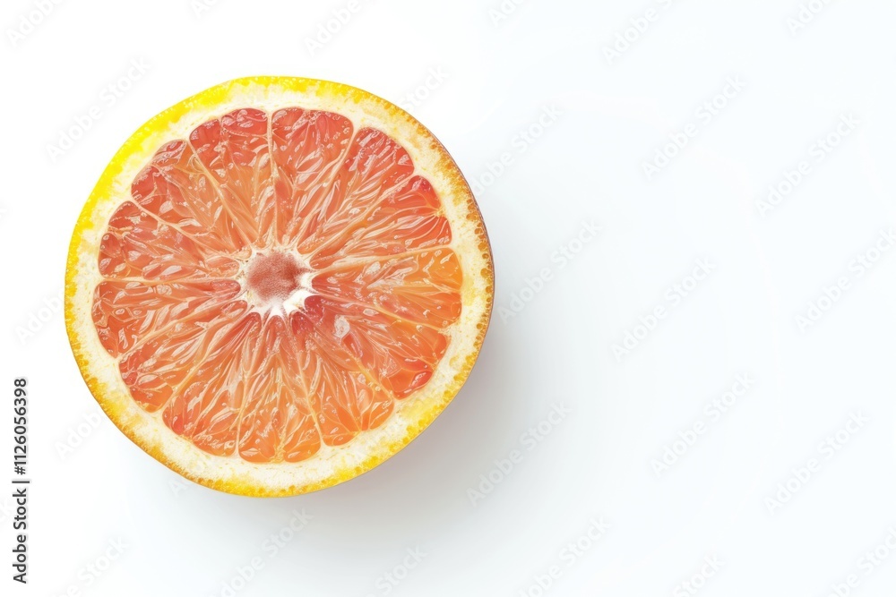 Isolated pink grapefruit slice on white background. Top view. Isolated pink grapefruit slice on white background. Top view.