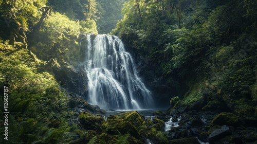 Serene Waterfall in Lush Forest