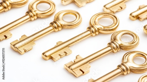 Close-Up of Golden Keys on White Background