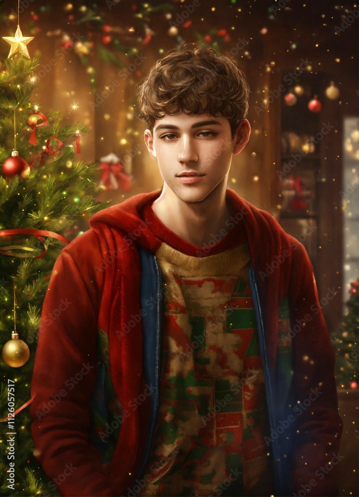 young man christmas,realistic young man christmas,realistic