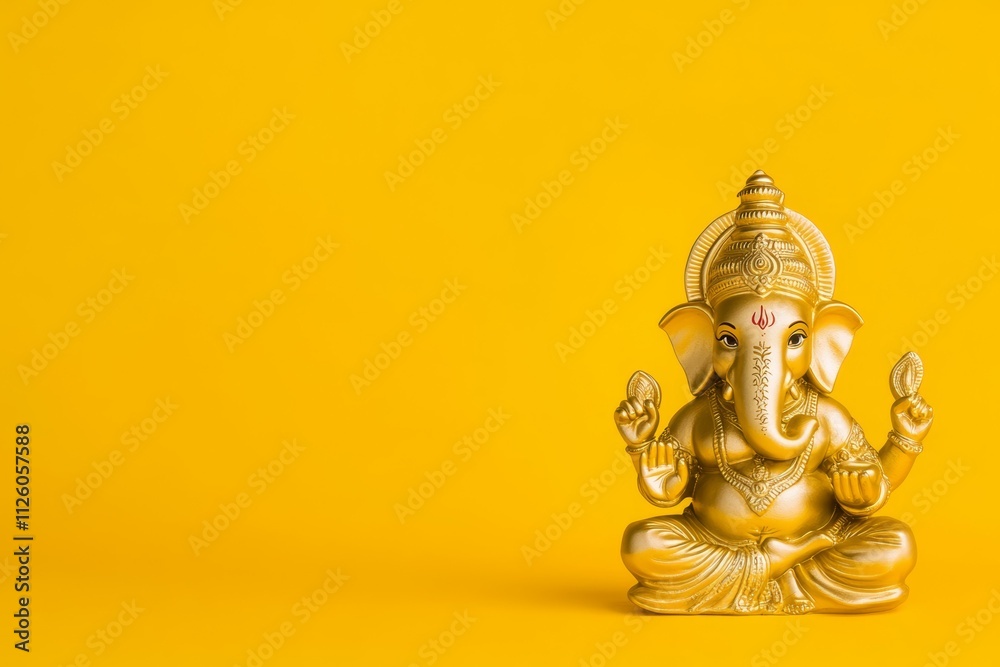 Golden ganesha statue on vibrant yellow background, symbolizing wisdom and prosperity Golden ganesha statue on vibrant yellow background, symbolizing wisdom and prosperity