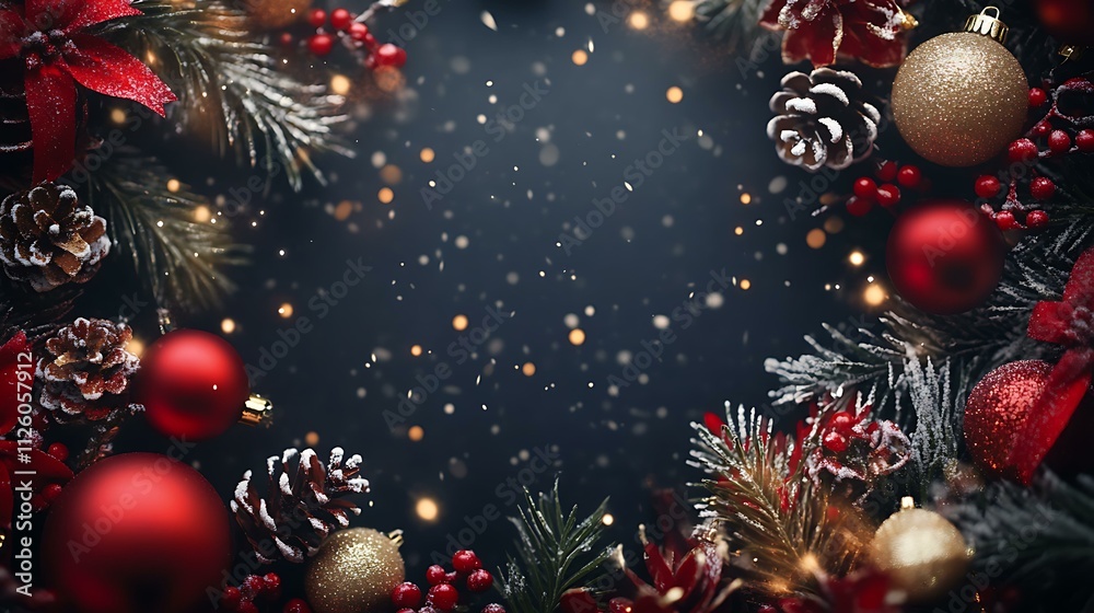 A Merry Christmas and Happy New Year background with elegant holiday elements and a central blank area for advertisements A Merry Christmas and Happy New Year background with elegant holiday elements and a central blank area for advertisements