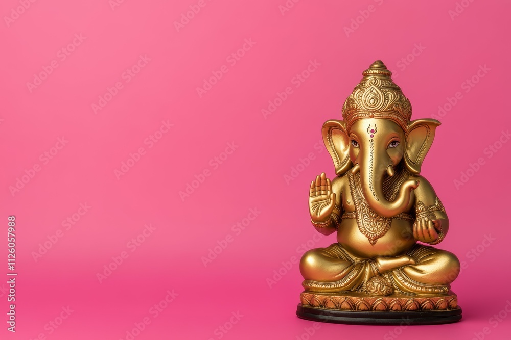 Golden lord ganesha statue on pink background Golden lord ganesha statue on pink background