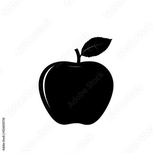 Simple creative flat 2D black and white silhouette illustration of a single kei apple fruit isolated on a white transparent background photo