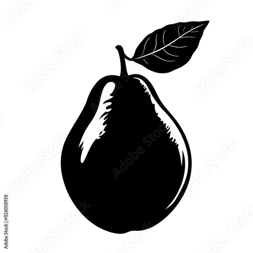 Simple creative flat 2D black and white silhouette illustration of a single nance fruit isolated on a white transparent background photo