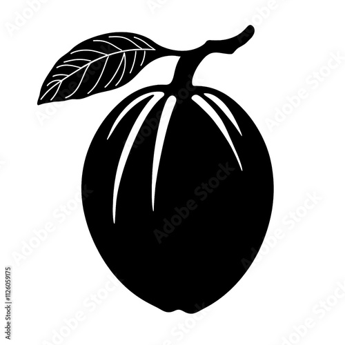 Simple creative flat 2D black and white silhouette illustration of a single santol fruit isolated on a white transparent background photo