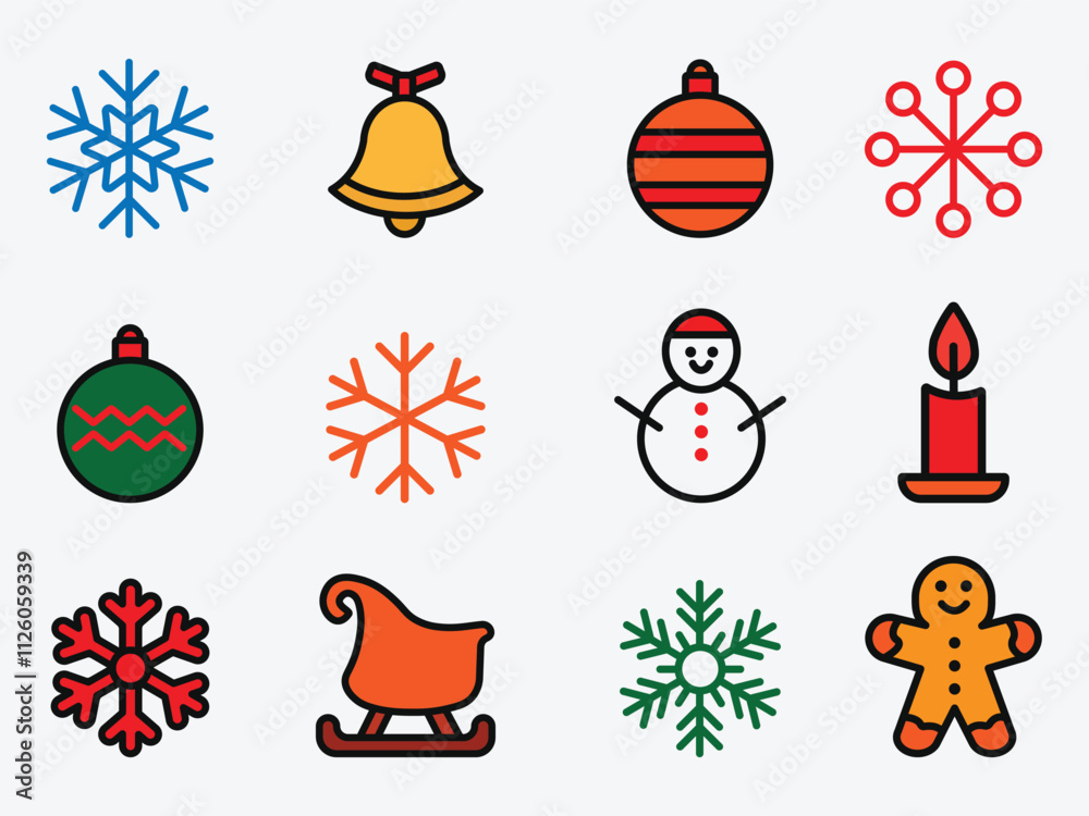Naklejka premium Christmas Icon Set Vector Illustration. Christmas Elements Collection. Winter Symbol. Christmas Icon Bundle.