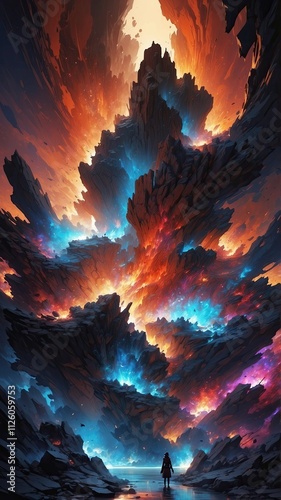 Abstract 3D Painting Wallpaper with Intense Dramatic Lighting in Isekai Anime Style