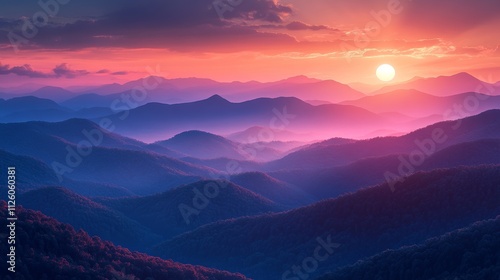 Scenic View of Blue Ridge Mountains at Sunset With Vibrant Sky Rolling Hills Covered in Autumn Colors