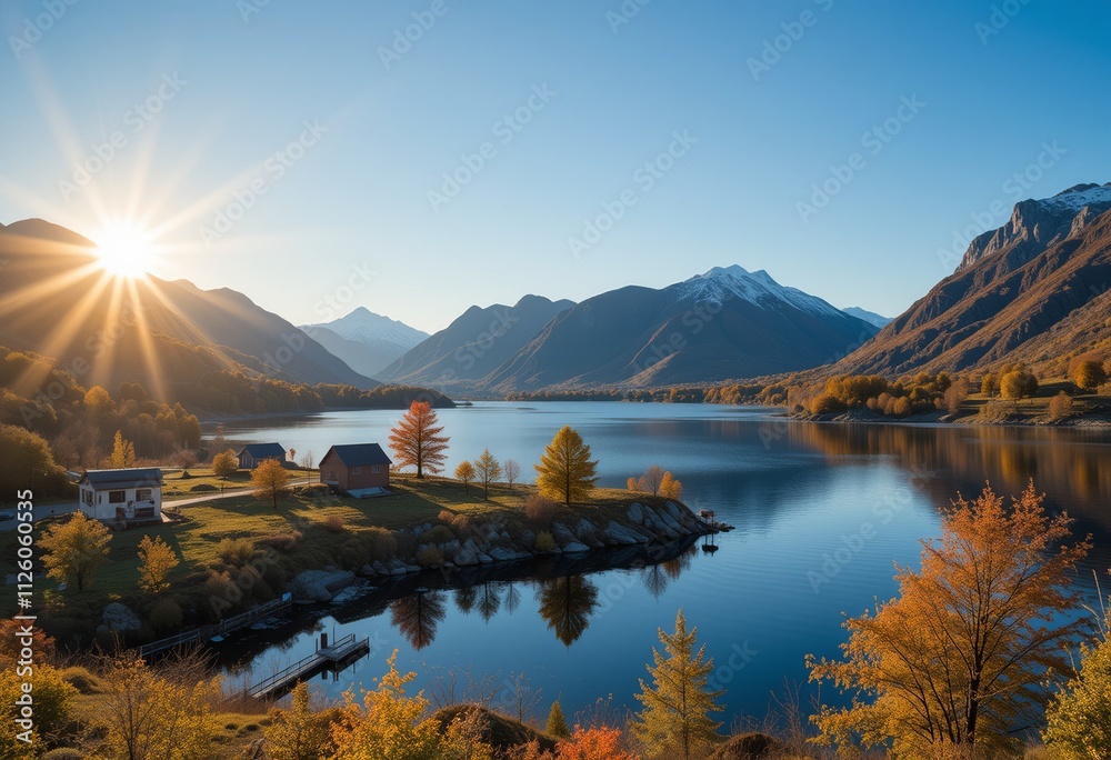 Obraz premium Landscape photo of a blue lake tourist attraction in the middle of the forest in spring, with soft sunlight in the morning.