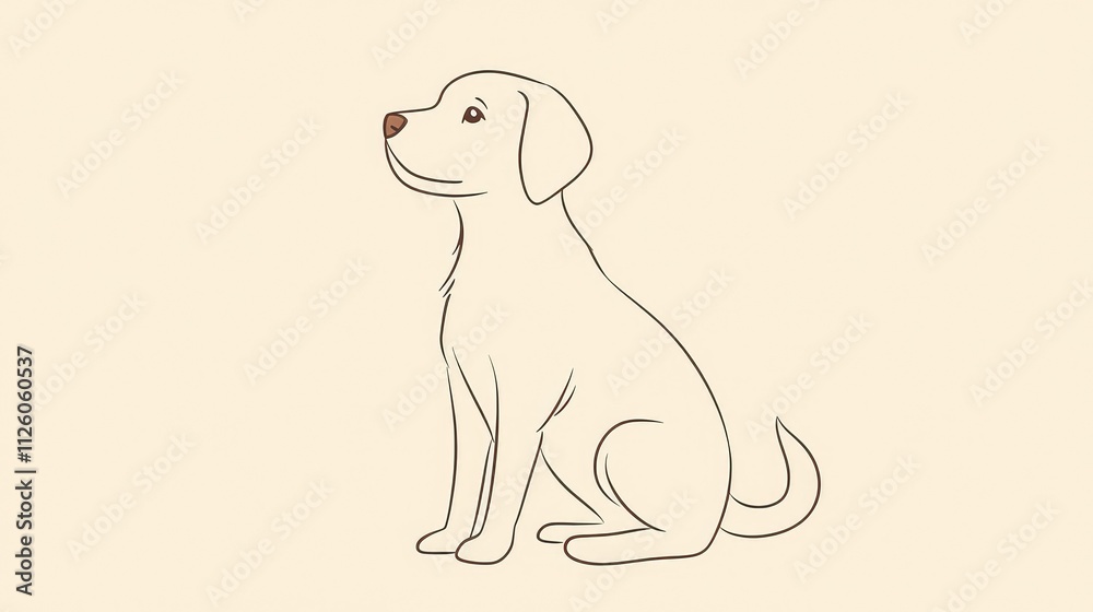 Fototapeta premium A Cute Cartoon Dog Character Sitting Comfortably with a Simplistic Outline and Soft Features Set Against a Soft Beige Background Ideal for Pet-Themed Projects and Illustrations